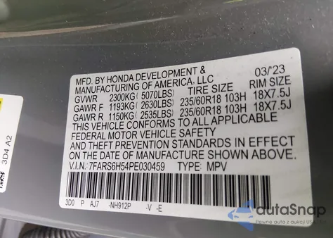 2023 Honda Cr-V Hybrid Sport from USA, damaged, VIN 7FARS6H54PE030459